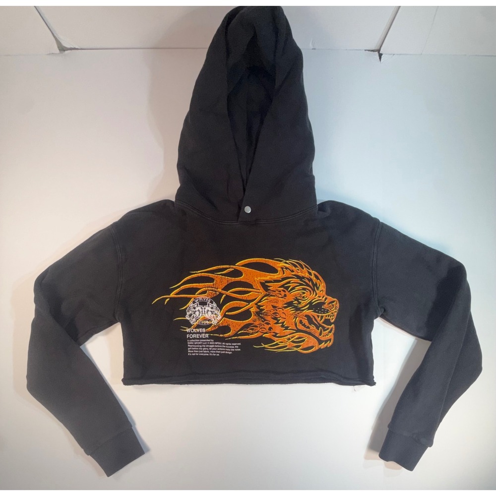 Darc Sport Wolves Forever Cropped Hoodie Black Orange Flame Graphic XS Limited